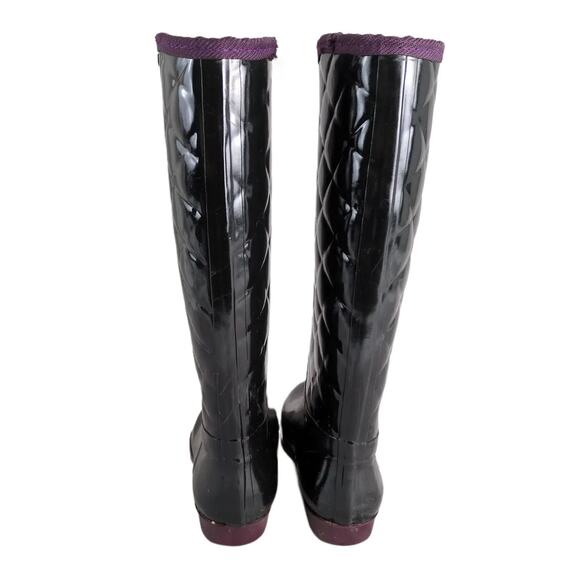 Tommy Hilfiger Vintage Women's 8 Black Knee-High Rubber Rain Boots Pull-On Quilt - Picture 5 of 10